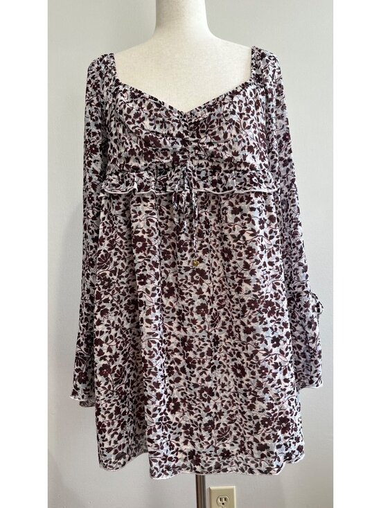 American Eagle Outfitters Dresses & Skirts - American Eagle Outfitters Babydoll Dress Womens L Brown  Print Chiffon Ruched